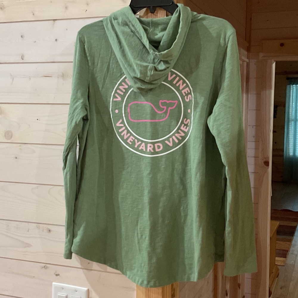 Vineyard Vines Olive Hoodie with Pink Logo - Picture 3 of 4